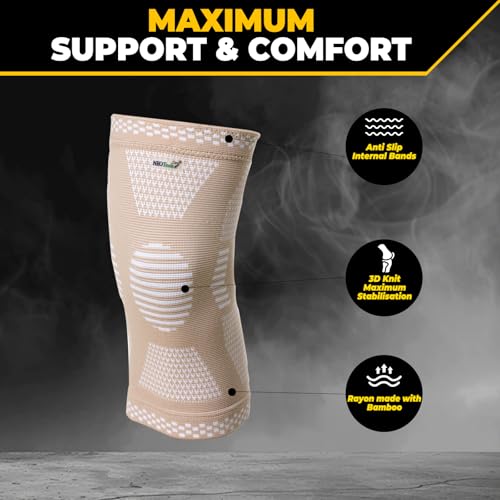 NeoTech Care Knee Support Brace - Breathable - Men, Women, Right or Left (Beige Color, Size M, 1 Pair)