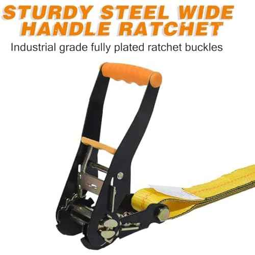 Heavy Duty 4-Pack Axle Tie Down Straps for Trailers - 2" x 114" Car Hauler Straps with Snap Hooks - 10,000 lbs Break Strength, 3300 lbs Capacity - DOT Certified Wheel Tie Downs (Yellow)