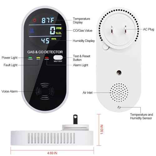 4-in-1 Combination Gas & Carbon Monoxide Detector,Dual Sensor Natural Gas Leak Detector & Carbon Monoxide Detectors Plug in (Temperature & Humidity) for Home,RV,Apartment