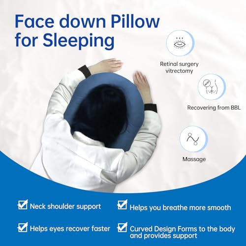 Face Down Pillow After Eye Surgery - BBL Pillow After Surgery for Sleeping - Prone Face Down Massage Pillow Headrest for Bed - Vitrectomy Recovery Equipment, Blue