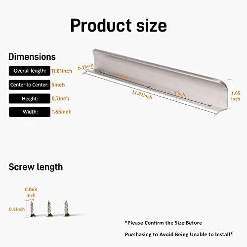 Satanga Edge Finger Tab Pull for cabinets Kitchen Concealed Drawer pulls Aluminum Flat Hidden Back Mount Door Handle for Home Pack of 10 Modern Brushed Nickel 11.81" Overall Length Easy Installation
