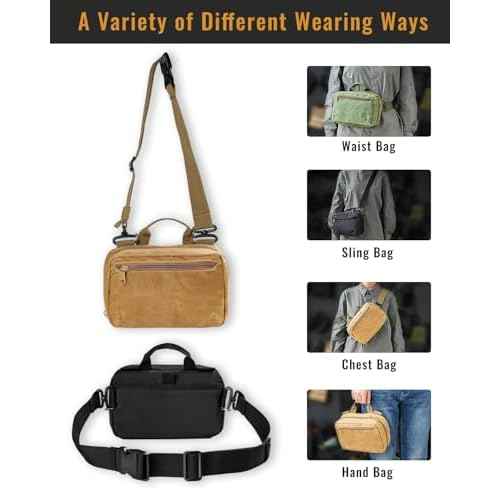 sayram SS1 EDC Sling Bag, Waxed Canvas EDC Sling Backpack, Men's Crossbody Pack Travel Hiking EDC Shoulder Backpack (Classic Black)