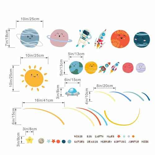 Outer Space Planets Wall Decals - Astronaut Rocket Boys Wall Stickers - Baby Nursery Kids Room Daycare Playroom Wall Decor