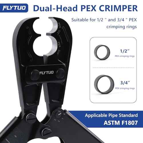 1/2" & 3/4" Combo PEX Crimping Tool for Copper Crimp Rings with Go/No-Go Gauge, ASTM F1807 Standard Compliant