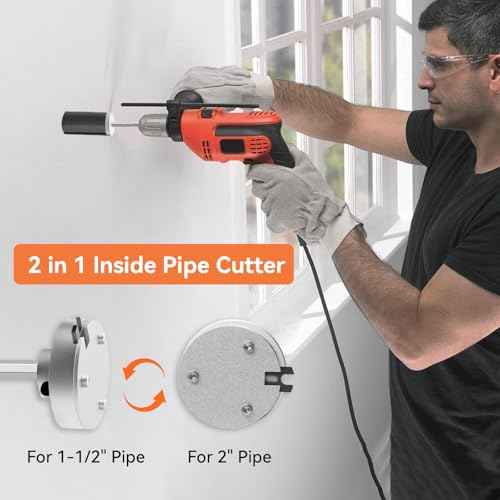Inside Pipe Cutter for PVC Pipe-Aluminum Alloy Internal PVC Pipe Cutter for 1-1/2"and 2"Pvc Pipe, 7"Adjustable Cutting Depth PVC Pipe Cutter Tool Suitable for ABS, PVC, CPVC, PE, or PP Material