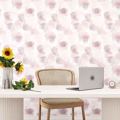 Watercolor Pink Wallpaper Peel and Stick Modern Wallpaper Abstract Geometric Contact Paper Pink Polka Dot Self Adhesive Contact Paper for Walls Bedroom Nursery Girls Room Cabinets 17.5"x102"