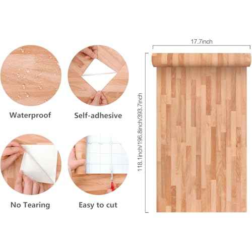 Jeweluck Wood Contact Paper Peel and Stick Wallpaper 17.7inch ¡¿ 118.1inch Faux Wood Peel and Stick Countertops Self Adhesive Contact Paper Waterproof Wood Wall Paper Decorative for Cabinets Vinyl