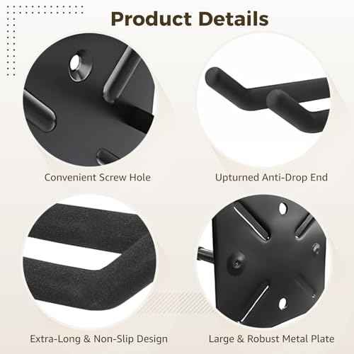 4 PCS Heavy Duty Garage Hooks, 12.2 in Wall Mount Long Hangers with Non-Slip Coating, Strong Metal Hooks for Chairs, Power Tools, Garden Tools, Ladders, Tires, Garage Organization