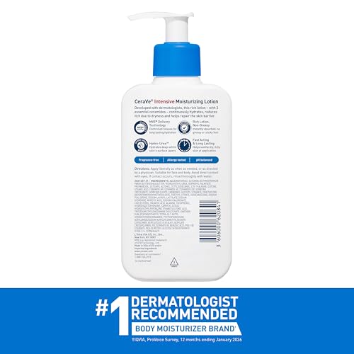 CeraVe Intensive Moisturizing Lotion, Hydro-Urea + Shea Butter, Body Lotion For Dry Skin, Relieves Signs Of Extra Dry Skin, Non Greasy Hydrating Cream For Rough, Tight, Red & Itchy Skin, 8oz