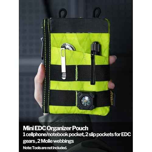 VIPERADE VE18N EDC Organizer, Slim Multitool Pouch with 4 Slots and 2 Zipper Pockets, Everyday Carry (XPAC-Hot Lime)