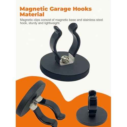 Universal Magnetic Garage Hook, Universal Storage Magnet Utility Tool Holder Anti-Slip Spring Clamp for 0.86-1 in Tools for Garden;Shed;Kitchen;Basement;Garage;RV;Workshop -8 PCS Black