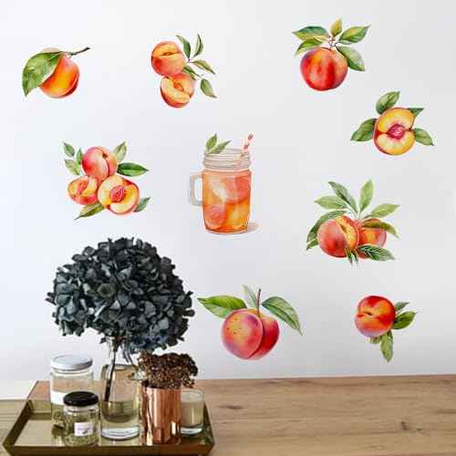 Pink and Tender Refreshing Peach Fruit Wall Decals Colorful Peach Wall Stickers Restaurant Kitchen Wall Decor Pegatinas para Pared