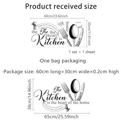 Runtoo Kitchen is The Heart of The Home Wall Sticker Fork and Knife Black Lettering Quotes Saying Wall Decals Kitchen Dining Room Restaurant Wall Decor