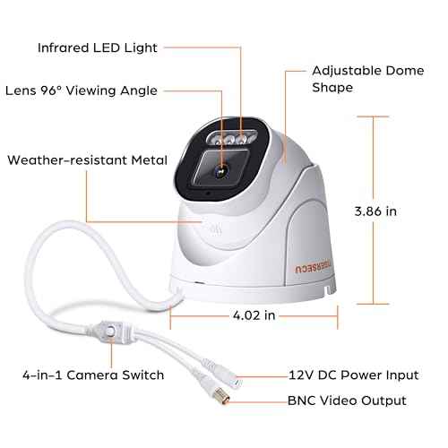 TIGERSECU 5MP Wide Angle Dome Security Camera for TVI, CVI, AHD, CVBS DVRs, Weatheproof for Indoor/Outdoor Use, Hybrid 4-in-1 with OSD Switch (Power Supply and Coaxial Cable Sold Separately)