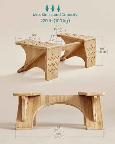 SONGMICS Bamboo Toilet Stool, Adjustable Poop Stool with Non-Slip Grooves, Height Convertible to 6.9 or 9.5 Inches, Squat Potty Stool for Bathroom, Space-Saving, Light Bamboo UBCB111N01