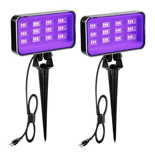 30W Halloween Black Light Spotlight Outdoor High Power LED Outdoor Black Light Spot Lights IP66 Waterproof Blacklight Spotlight 395nm Blacklight Spot Lights with Plug for Glow Party (2 Pack)