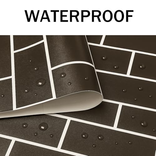 Black Brick Peel and Stick Wallpaper Waterproof Self Adhesive Removable Vinyl Wall Covering with White Grout Lines for Kitchen Backsplash Bedroom Home Decor (17.7 x 118 Inch)