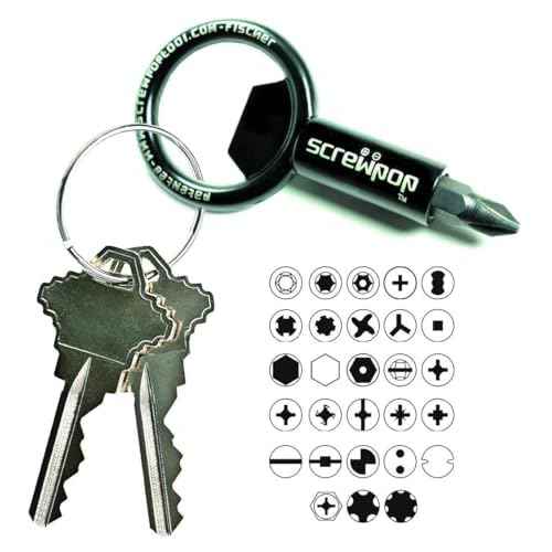 Screwdriver Universal Magnetic Bit Holder for Keychain | Carabiner Multi-Tool Bottle Opener (Includes Removable Double-Sided Phillips and Flathead Bit)