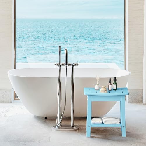 HDPE Shower Bench Stool, Waterproof Shower Seat for Inside Shower, Shower Stools for Shaving Legs with Storage Shelf for Bathroom, Light Blue