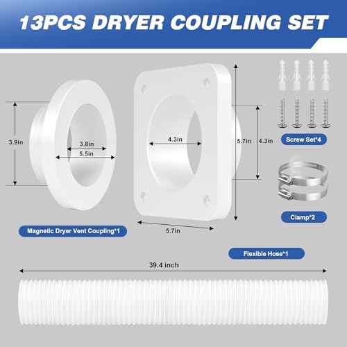 Magnetic Dryer Vent Connector, Airtight Seal Dryer Vent Coupling Kit with 4" 3.3ft Duct, Easy to Clean