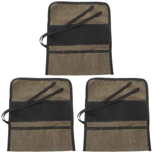 3pcs Chisel Roll, Canvas Roll up Tool Organizer Woodworking Carving Tool Bag 4 Pockets Wrench Holder Pouch for Knives and chisels Storage