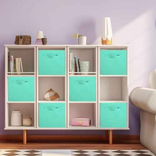 PowerKing Collapsible Storage Cubes with Handles, Fabric Foldable Bins for Closet Shelves, Durable Organization Storage Bins, 10.5'' x 11'' x 10.5'' (New Green, 6Pack)