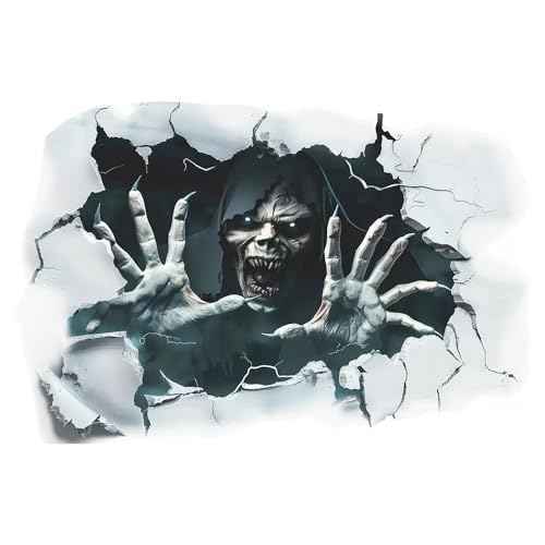 Creepy Halloween Wall Decals ? 3D Skeleton Breaking Through Wall, Scary Monster & Haunted House Wall Stickers for Living Room, Party, Spooky Decor for Halloween Home & Haunted House Decorations