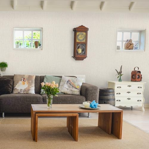 Dimoon 78.7"x17.7" Embossed Stripe Thicken Advanced Texture White Peel and Stick Wallpaper Stick Peel Modern Off-White Waterproof Contact Paper Pure Self Adhesive Wallpaper Removable Liner Viny Roll