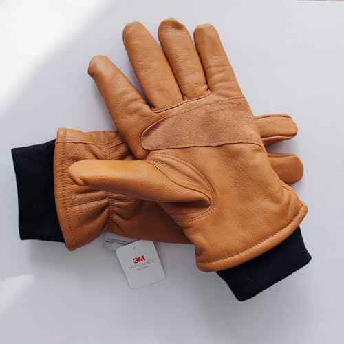 Retro Brown Cowhide Leather Work Gloves for Construction, Yardwork, Gardening with Reinforced Palm for Men & Women