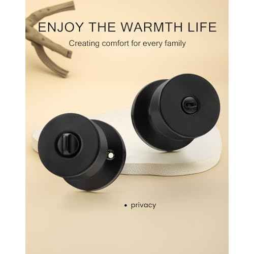 Haidms Matte Black Door Knobs Interior, Bedroom Door Knobs & Bathroom Privacy, Black Round Interior Door Knob 6 Pack