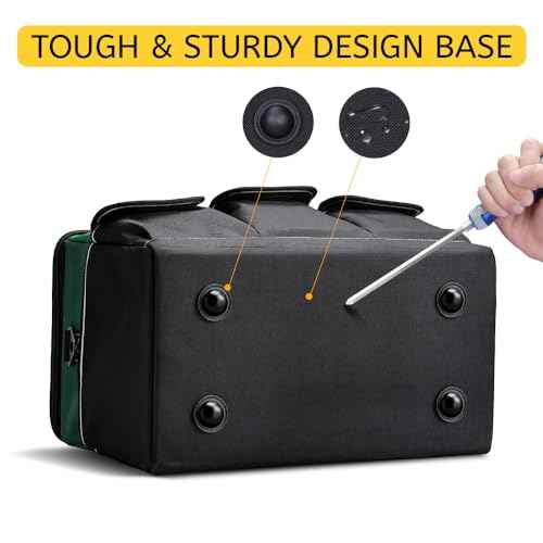 Tool Bag, 14-inch Wide Mouth Tool Storage Organiser, 600 Denier with 6 Interior 8 Exterior Pockets for Home DIY & Equipment Storage, Green and Black (14 inch)