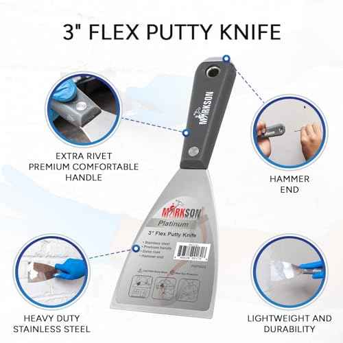 MARKSON Putty Knife 3", Scraper Tool Stainless Steel Blade, Paint Scraper with Nylon Handle Hammer End