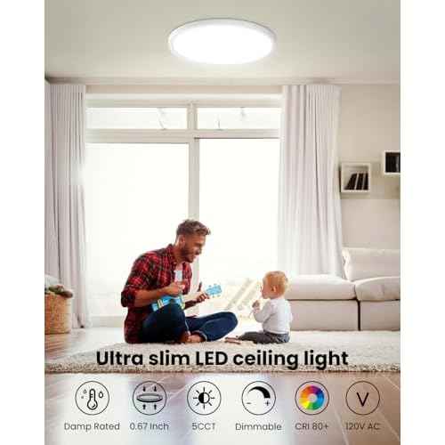 Flush Mount LED Lighting Round - 8 Inch 5CCT Ultra Thin Surface Mount Light, 120V 15W 1200LM Edge-lit Flat Panel Light for Wet Location, No Flicker and Dimmable, 8 Inch 4Pack White