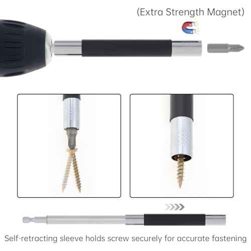 ChgImposs Drill Bit Holder Scalable 5PCS/Set, 3.15"/4.7"/5.5"(80/120/140mm) Magnetic Drill Bit Extension, Adjustable Magnetic Screwdriver Bit Holders 1/4" Hex, Drill Extension Bit Holder