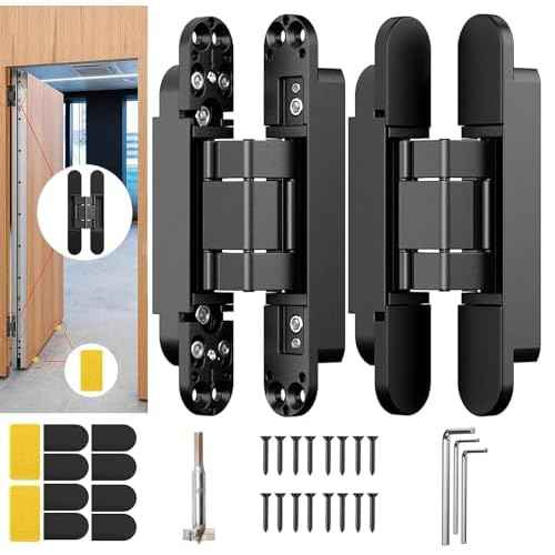 7" Hidden Door Hinge/Concealed Hinges,Invisible Hinges,Invisible Door Silent 180 Degree Swing Hinge 3-Way Adjustable Butt 7 x 2.8 x 1 (Pack of 2) (Black 7 inches)