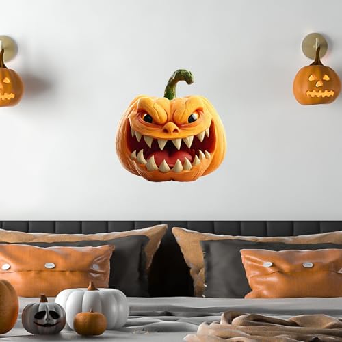Halloween Wall Decals,Peel and Stick Halloween Theme Decor Stickers,Removable Vinyl Spooky Scary Face Wall Sticker for Holiday Party Decor. (3D Evil Laughing Pumpkin Decal)