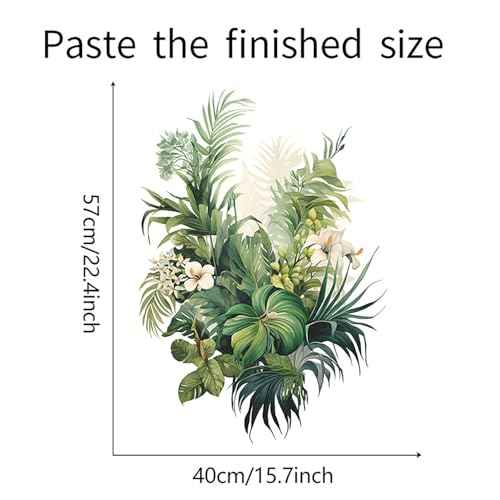 Botanical Wall Decals with Palm Leaves Lush Green Foliage White Flowers Removable Peel and Stick Wall Art 22.4x15.7 inches for Living Room Nursery Home Decor