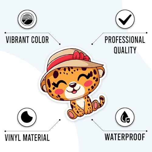 Cheetah Stickers 50 Pieces Vinyl Waterproof Decal for Laptop Water Bottle Phone Car Window Motorcycle Guitar Stakeboard Scrapbook African Leopard Sticker Gifts