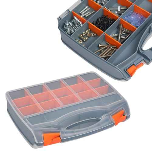 HARFINGTON Double Side Tool Organizer 12.2"x10.2"x3" 30-Compartment Hardware Storage Box with Removable Plastic Dividers for Screws Nuts Nails Bolts