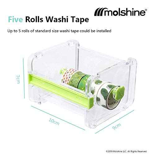 molshine 2 Pack Transparent Desktop Multi Washi Masking Tape Storage Dispenser,Tape Cutter,Tape Roll Holder (Not Include Masking Tape) (Yellow&Green)