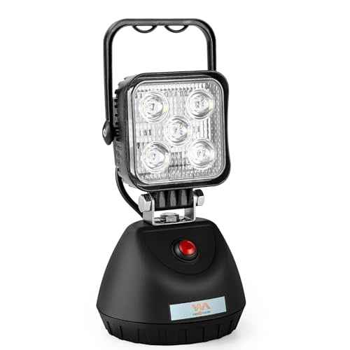 SMA 15W LED Work Light Base Strong Magnet Aluminum Alloy 2000LM IP65 Waterproof Dustproof Portable Handle Floodlight Suitable for Repair Shop Garage Construction Site (White Light)