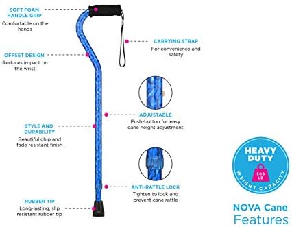 NOVA Heavy Duty Walking Cane with Offset Handle Silver