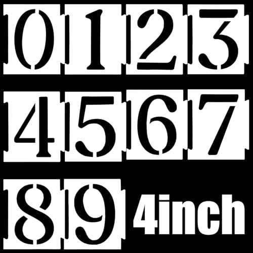20pcs 4 Inch Plastic Number Stencils (0-9) for House Numbers, Reusable Curb Stencil Kit for Address Painting, Mailbox, DIY Spray Paint Stencil for Wall, Wood, Fabric, Sign