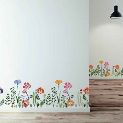 Wildflower Wall Stencil Templates 11.8 x 11.8 Inch Reusable Floral Stencils for Painting on Wood Wall Floor Fabric Furniture, DIY Home Decor Craft Stencil
