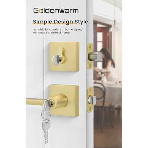 goldenwarm Gold Exterior Door Lock Set with Deadbolt, Zinc Alloy Keyed Alike Entry Door Locksets with Deadbolt, Heavy Duty Brushed Gold Exterior Door Handle (1 Pack)