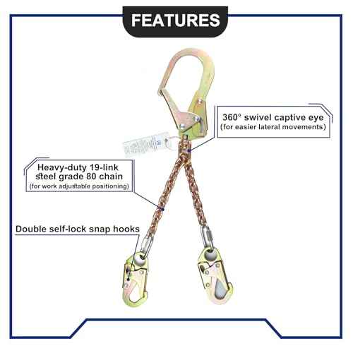 Rebar Positioning Chain Assembly with Swivel Double Self-Locking Snap Hooks