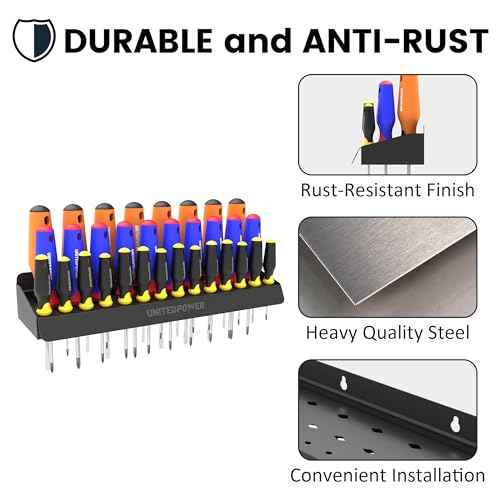 UNITEDPOWER Screwdriver Holder, Wall Mount Storage Rack Organizer for Workshop, Shed, Garage, Home, Stores up to 32 Screwdrivers or Small Tools
