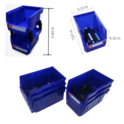 Pe&Hui Storage Organizer Bins,Wall Mount Storage Parts Rack,Stackable Shop Tool Bins for store Screws,Small Parts,Office Supplies and other Accessories Blue (6Pack)