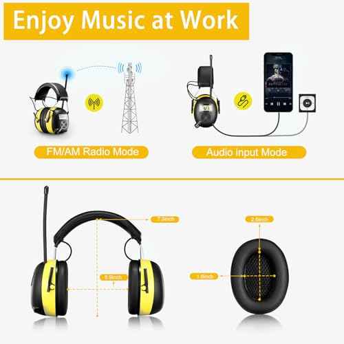 BJKing AM/FM Radio Headphones with Digital Display, 30dB AM FM Hearing Protection Safety Ear Muff, Ear Protection Headphone for Mowing, Landscaping, Shooting and Construction Black-Yellow