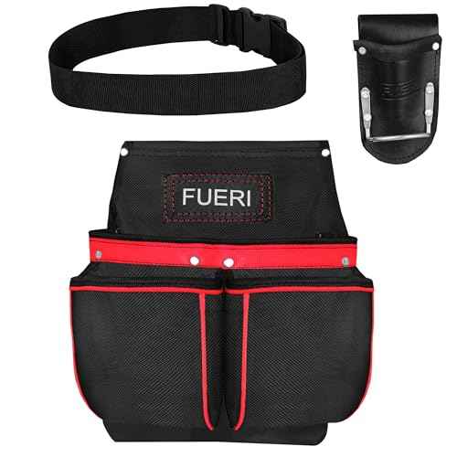 FUERI Cordura Tool Pouch with Belt Clip Hammer Hoslters 11 Pocket Pouches for Tool Belt Construction Carpenters Electrician Men Women Workers